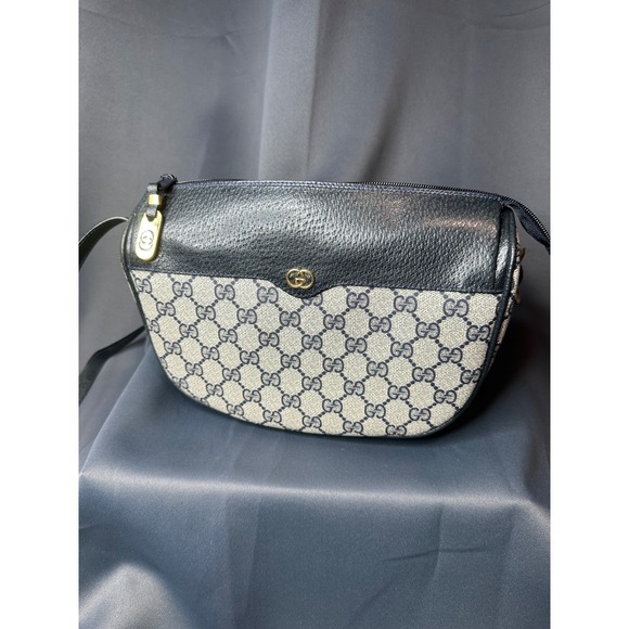 Gucci Handbags - Gucci Vintage GG Supreme Monogram Crossbody Bag Navy Blue Leather Trim Italy